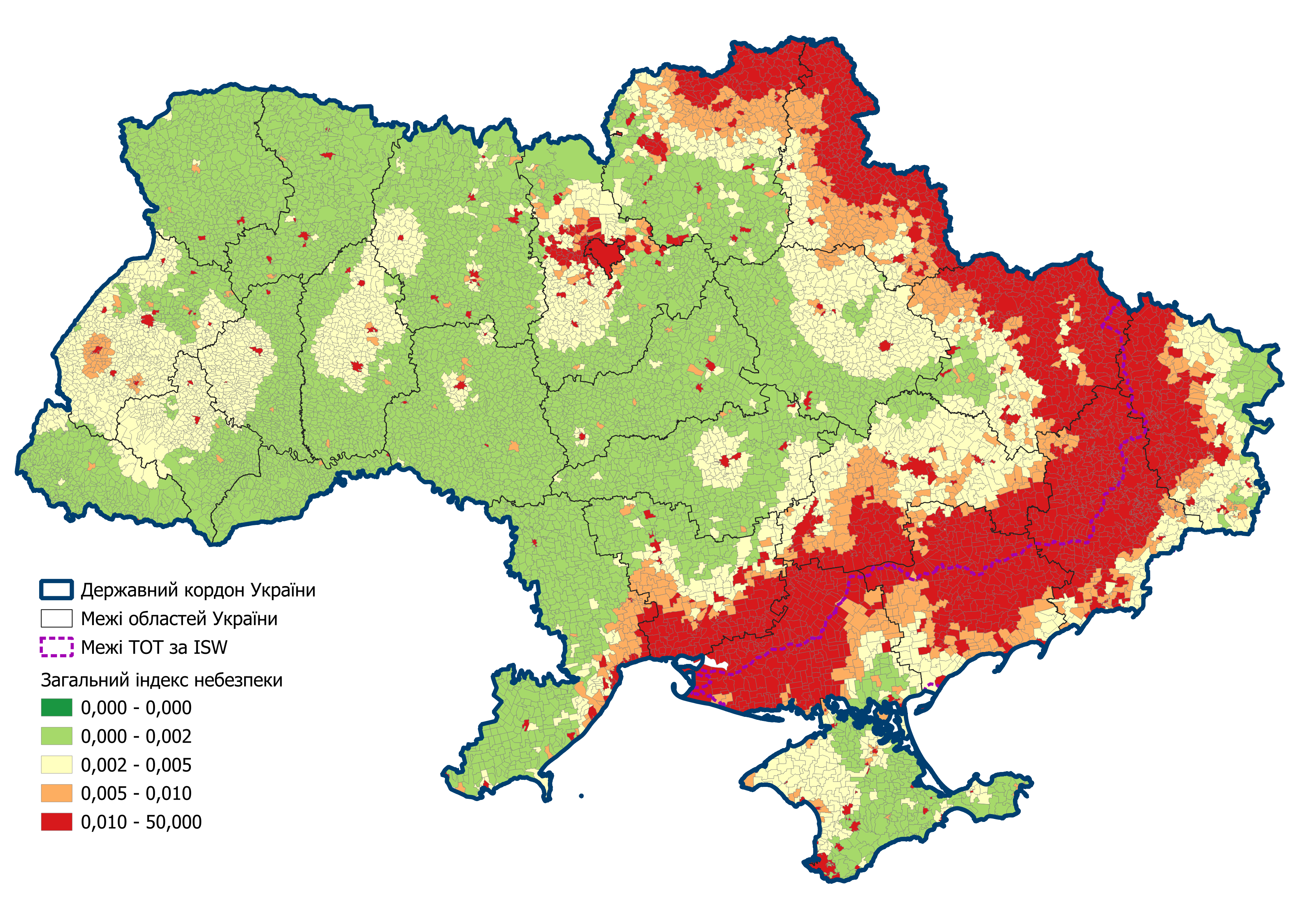 Щільність небезпечних подій в Україні станом на 19 квітня 2024 року